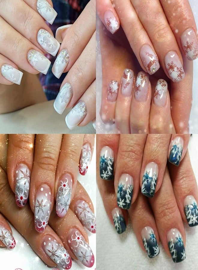 LRKNNO Christmas Nail Stickers Christmas Airbrush Stencils Stickers 3D Self-Adhesives Xmas Tree Hat Elk Hollow Design French Nail Guides Snowflake Nail Art Stencils Decal for Women DIY Manicure Tools 6Sheets - Image 5